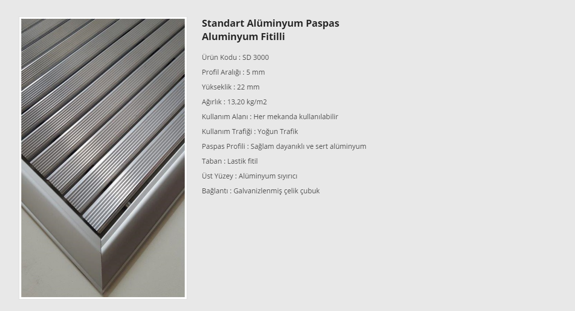 Standart Alüminyum Paspas Alüminyum Fitilli