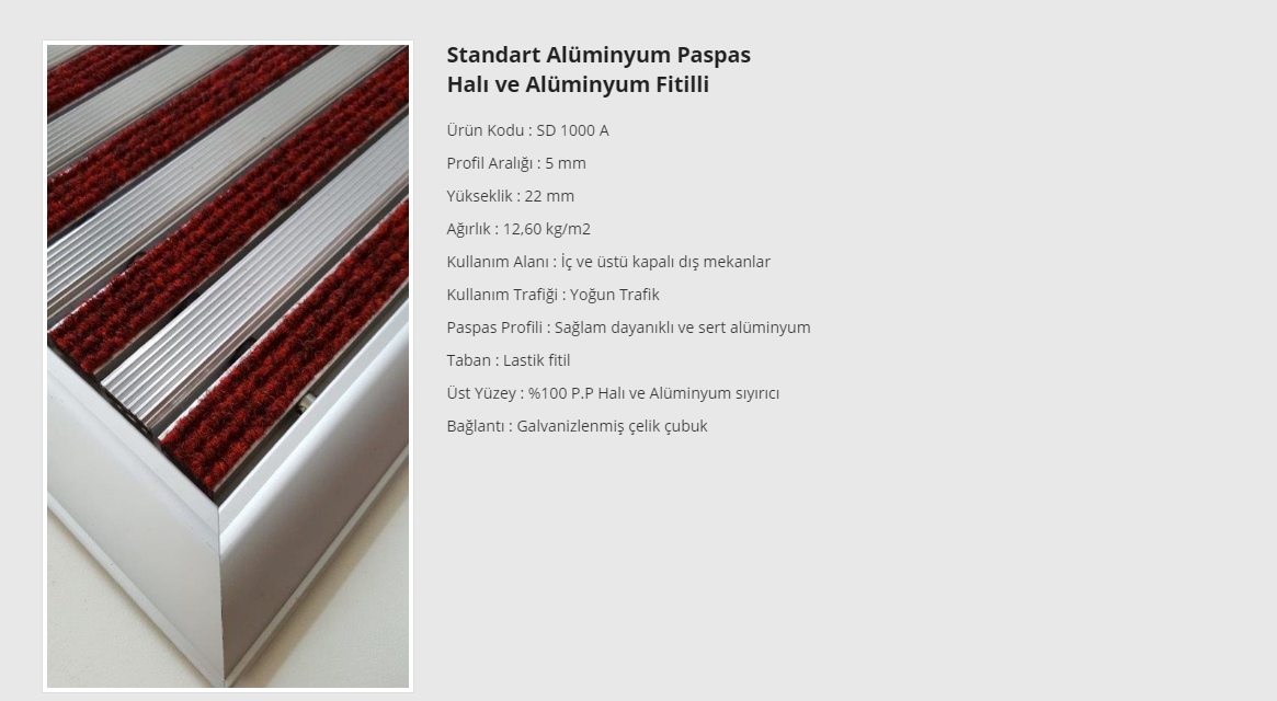 Standart Alüminyum Paspas Halı ve Alüminyum Fitilli