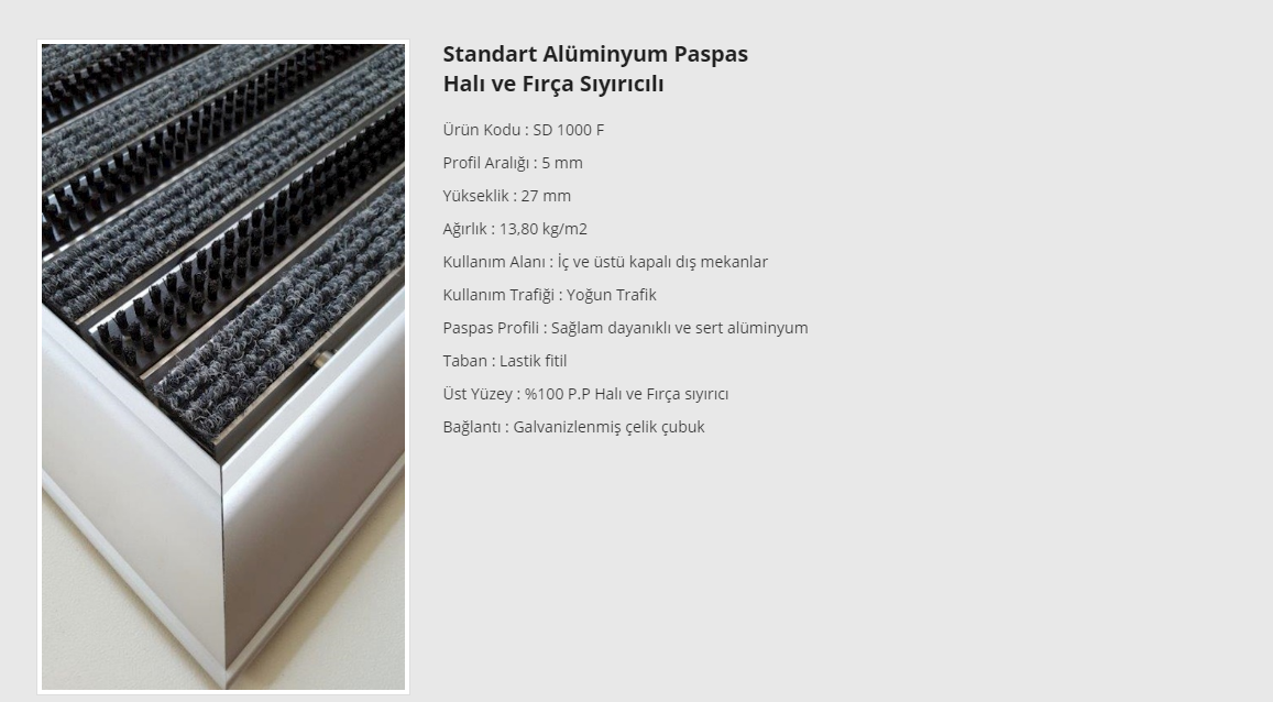 Standart Alüminyum Paspas Halı ve Fırça Sıyırıcılı